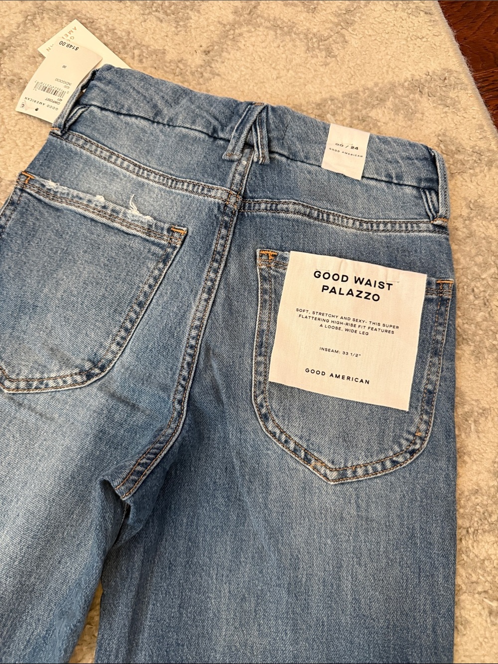 Good American Light Blue Relaxed Waist Palazzo Jeans 33in inseam
